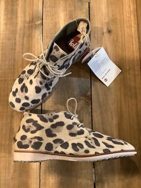 NWT ROLLIE Women’s Chukkas Gray/Black  Leather Cheetah Print Lace Up Shoes  37